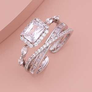 Trendy 18K <b>Gold</b> Plated Stainless Steel Fashion <b>Ring</b> Inlay <b>Set</b> for Wedding Stylish Number Shape - Product Image 1