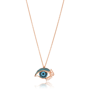 Dainty Eye of Ra Turquoise <b>Clear</b> Zircon Stone Turkish Handmade Wholesale 925 Sterling Silver Jewelry - Product Image 1