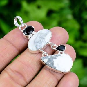 Pendentif en argent sterling 925 avec pierre précieuse howlite, bijoux faits à la main, style bohème, pendentif en argent pour femmes, cadeau de mariage pour femme - Product Image 2