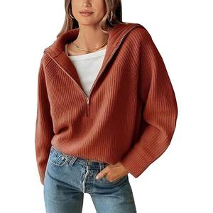 2025 à la mode Baggy Fit femmes demi fermeture éclair pull sweat gaufré tricoté unisexe quart Zip brodé plein hiver - Product Image 3