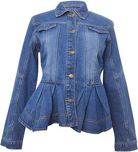 Chaqueta vaquera informal de Invierno para mujer de alta calidad estilo corto azul claro 100% algodón transpirable - Product Image 1