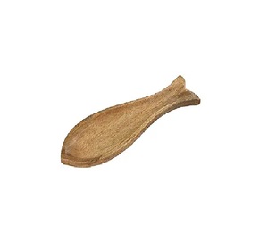 Acacia wood fish spoon rest eco friendly <b>kitchen</b> utensil holder rustic countertop <b>accessory</b> farmhouse coastal home <b>decor</b> - Product Image 1