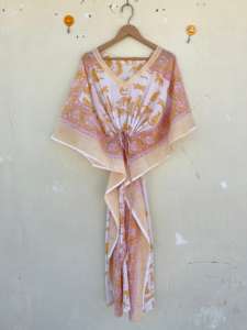 100% algodón bloque de mano estampado Kaftan bohemio Floral Maxi vestido tamaño libre caftán indio verano ropa de playa y vestido de maternidad - Product Image 5