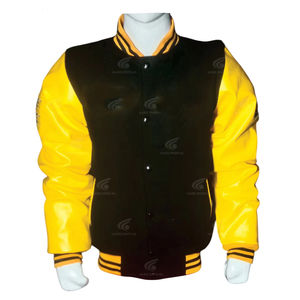 แจ็กเก็ตแนวสตรีทผู้ชายสำหรับฤดูหนาวเสื้อแจ็คเก็ตกันลมแบบตัวหนังสือผ้าวูลคุณภาพระดับพรีเมียม100% แขนเสื้อหนังแท้ - Product Image 1