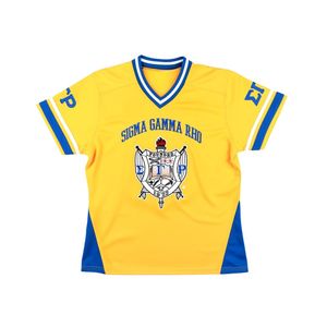 Sigma Gamma Rho SGRho Greek Sorority Gold Football Jersey 100% poliéster ropa deportiva equipo Logo bordado frente espalda hombros - Product Image 1