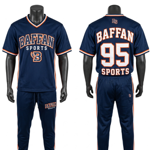 Conjunto de jersey y pantalón de malla de poliéster transpirable premium, diseño de paneles azul marino y naranja, logotipo personalizado con estampado térmico, jersey y pantalón de malla para hombre - Product Image 3
