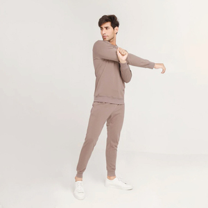 Ensemble de survêtements d'hiver unisexe en molleton 100 % coton, deux pièces, grande taille, personnalisable, pull uni à col rond - Product Image 2