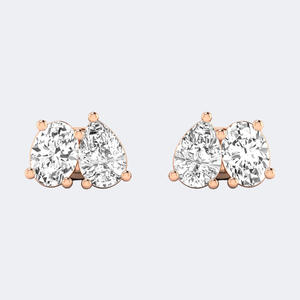 Pendientes de tuerca Toi et Moi con diamantes cultivados en laboratorio de 2.00 CTW, forma de pera ovalada, oro, joyería de dos piedras en racimo para mujer, color E, par - Product Image 2