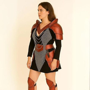 Thời Trung Cổ tưởng tượng chiến binh áo giáp trang phục, Trang Phục Hiệp sĩ của phụ nữ, da handmade và chainmail thiết kế cho Phục Hưng công bằng - Product Image 3