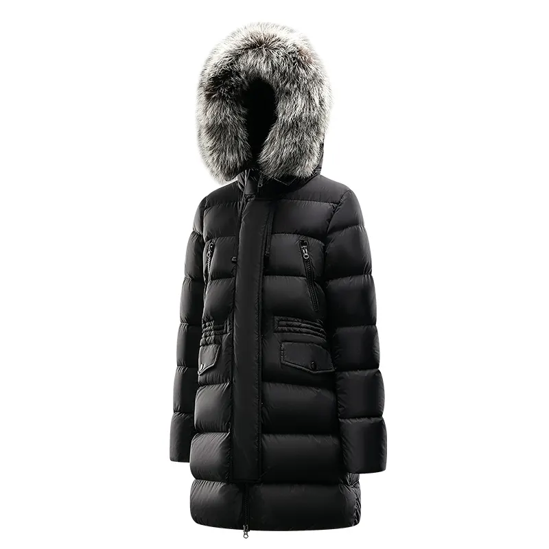 Custom Logo High Quality Winter Women Turtleneck White Duck Down Coat Warm Parkas Double Sided Down Long Jacket