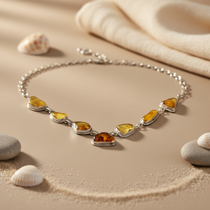 Collier unique et tendance pour femme, plaqué or, argent avec pierre précieuse ambre, perles en laiton en forme d'ancre, chaîne, cadeau pour bijoux - Product Image 3