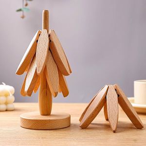 Nouveau luxe personnalisé bois de hêtre dessous de plat ensemble support écologique 300mm diamètre 10mm d'épaisseur pour tenir des plats chauds en gros tapis tampons - Product Image 1