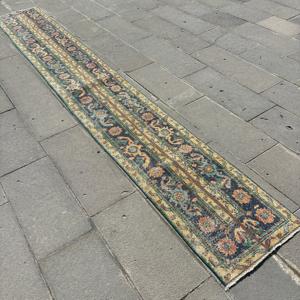 Alfombra Turca, Alfombra Vintage de 1.7x12.3 pies, Alfombra de Lana Azul - Product Image 2