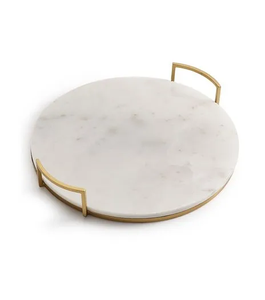 Plateau de service en marbre de taille moyenne avec poignée en laiton, plateau de service en marbre, nouveau style tendance, plateau de rangement de taille personnalisée - Product Image 6