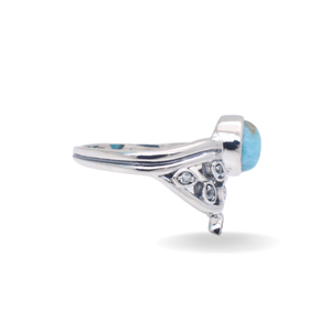 Trendy 925 Silver Larimar Cabochon Engagement <b>Rings</b> for Women Handmade 925 Silver Flower Pattern <b>Statement</b> <b>Rings</b> Diamond Wedding - Product Image 2
