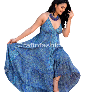 ชุดเดรสยาวสไตล์โบโฮสำหรับฤดูร้อนสไตล์ยุโรปชุดเดรสเกาะอกคล้องคอลายดอกไม้ยาวถึงพื้นเป็นมิตรต่อสิ่งแวดล้อมสำหรับสวมใส่ในรีสอร์ท - Product Image 4