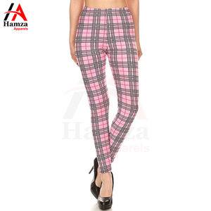 กางเกงเลกกิ้งโยคะลายตารางสีชมพูเอวสูงดีไซน์180 GSM น้ำหนักเบาผ้ายืดเลกกิ้งโยคะออกแบบได้ตามต้องการ - Product Image 6