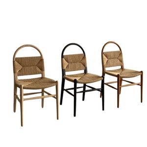 เก้าอี้ทานข้าวไม้สักสไตล์มินิมอลทันสมัย ทนทาน พร้อมเบาะหวายสาน สำหรับโครงการรับรองแขกเชิงพาณิชย์และอพาร์ทเมนท์ - Product Image 2
