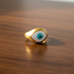 Anillo clásico de esmalte de ojo de Plata de Ley 925 para mujer chapado en oro - Product Image 5