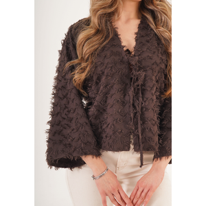 Kimono Cardigan con Flecos y Cintura Ajustable para Mujer, Marca LUSTRIN, Ligero, de Poliéster, para Playa, Color Marrón, Tallas S-M-L, Venta al Por Mayor - Product Image 3