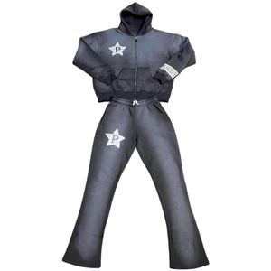 Unisex estilo Y2k cremallera con capucha acampanado lavado ácido chándales tela polar de algodón transpirable cómodo chándal conjuntos - Product Image 1