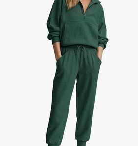 ชุดวอร์ม2ชิ้นของผู้หญิงชุด2024เสื้อแขนยาวซิปครึ่งแขนยาวชุดวอร์มกางเกงสำหรับฤดูใบไม้ร่วง - Product Image 1