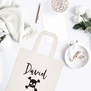 Personalized Skull Cotton Canvas Tote Bag with Name Customizable Individual Style Accessory - Product Image 2
