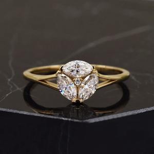 Anillo con forma de marquesa de Plata de Ley 925 con moissanita blanca, joyería de compromiso personalizada - Product Image 2