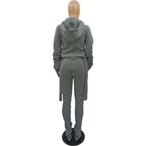 Vente en gros Automne Femmes Épais Manches Longues 2 Pièces Solide Décontracté Transpiration 100% Coton Survêtement Ensembles - Product Image 5