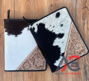 New <b>A4</b> Size Hand Tooled Genuine Leather Certificate Holder Cowhide Multifunctional Portfolio With Zippered Closure & <b>Ring</b> <b>Binder</b> - Product Image 1