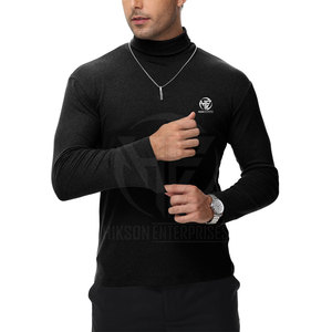 Warm Seasonal Basic Top Ribbed Fabric Long Sleeves and Elevated Neckline <b>Men</b> <b>Turtle</b> <b>Neck</b> Shirt - Product Image 4