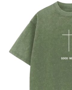 Camiseta de Algodón Extra Grande Color Verde Oliva Lavada para Hombre, Estilo Urbano Vintage, Camiseta con Estampado Lavado Ácido, Proveedor Mayorista Personalizado, Fábrica OEM - Product Image 3