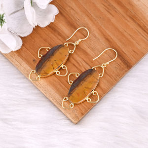 Boucles d'oreilles pendantes en laiton antique pour femmes, boucles d'oreilles pendantes en jaspe Malinga, boucles d'oreilles en laiton de haute qualité faites à la main, commande en gros - Product Image 3