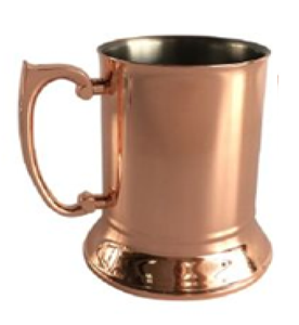 Polished copper tankard with a unique flared handle and sturdy base featuring stainless steel interior lining at wholesale price - Product Image 1