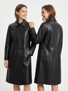 Abrigo Largo de Cuero de Corte Regular Cómodo al por Mayor, Hecho a Medida, Clásico con Doble Botonadura, Prenda Exterior de Invierno, Abrigos de Cuero Real Suave - Product Image 2