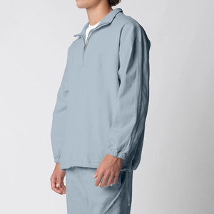 Oem Personnalisable Haute Qualité Hoodies Unisexe Nylon Quarter Zip Bleu Clair Cache Cuff Luxury Hoodies Street Wear - Product Image 4