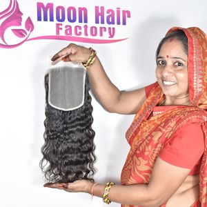 Extensions de cheveux humains de qualité supérieure, de type closure, bouclées, douces, à cuticules alignées, de qualité temple indienne, tissées à la machine, à simple trame. - Product Image 4