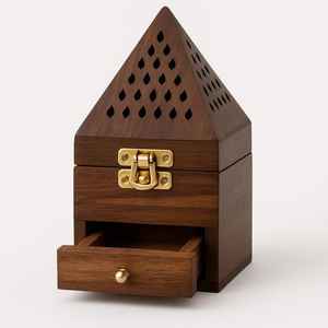 Plateau minimaliste en bois pour bâtonnets d'encens, brûleur en bois naturel avec récupérateur de cendres pour la décoration de la salle de méditation à bas prix - Product Image 2