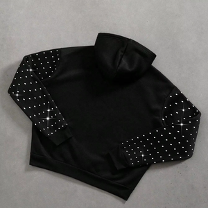 เสื้อฮู้ดดี้โอเวอร์ไซส์แบบใหม่ปี 2025 ประดับด้วยคริสตัลหรูหรา สไตล์วินเทจ ล้างสีแบบแอซิดวอช สำหรับผู้ชาย - Product Image 3