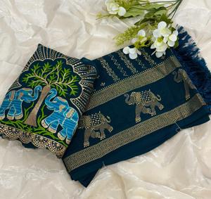 Magnifique Saree de fête brodé de paillettes en georgette pour mariage et fête pour femmes à prix abordable - Product Image 3