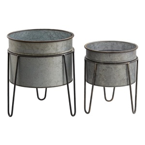 Decorative Garden <b>Herb</b> Conical <b>Pots</b> Metal Flower <b>Pot</b> With Golden Handles Home Decoration Metal Galvanized Planter - Product Image 2