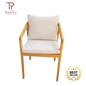Chaise d'extérieur en acacia avec coussin blanc, dossier solide, idéale pour jardin et terrasse - Product Image 5