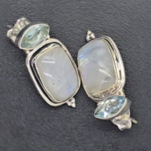 ต่างหูตุ้งติ้งมูนสโตนทำมือใน925เงินของขวัญเครื่องประดับ Boho - Product Image 1