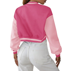 Blouson d'hiver unisexe en toile rose Chicago avec motif de lettres, col montant, style vintage, logo sur le devant - Product Image 2