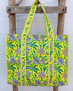 Sac fourre-tout matelassé en coton, sac à provisions en coton indien fait à la main pour femmes sac à bandoulière - Product Image 3