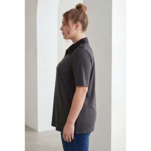 Blusa modal de talla grande con hombreras y cremallera, color negro - Product Image 2
