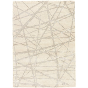 Tapis en laine et viscose tufté à la main Acar Ivory, motif abstrait pour usage domestique - Taq-4023 - Product Image 1