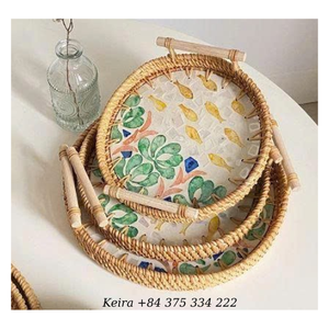 Plateau en rotin nacre, rotin tissé à la main avec incrustation de coquillages, plateau décoratif pour servir et styliser, Vietnam - Product Image 2