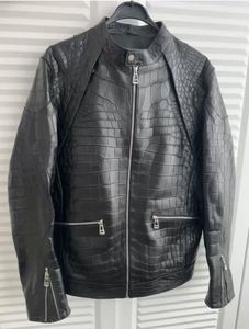 Blouson aviateur unisexe en cuir véritable de qualité supérieure, style moto d'hiver, col montant, motif serpent gaufré, teint, service OEM, imperméable - Product Image 4
