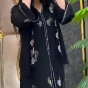 Vêtements traditionnels musulmans pour femmes islamiques élégantes et modestes vêtements de fête travail de la pierre Abaya Style Dubaï-Accessoire inclus - Product Image 1